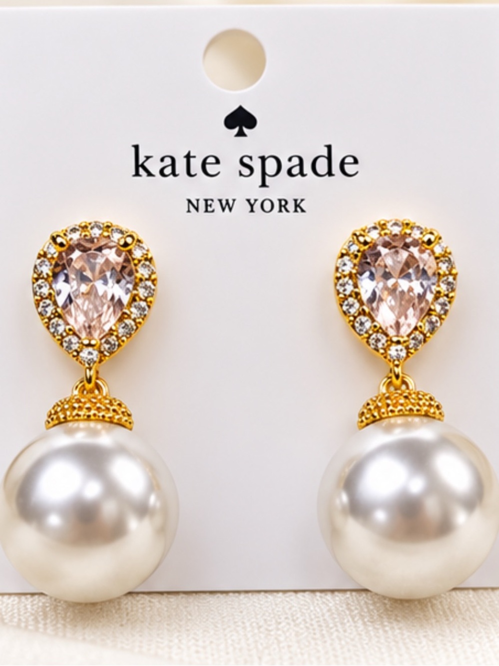 kate spade Gold Pearl Drop Earrings with Pink Teardrop Crystals